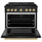 Autograph Edition 36 In. 5.2 Cu. Ft. Paramount Gas Range With 6 Burner Cooktop And Convection Gas Oven In Black Stainless Steel And Champagne Bronze Accents