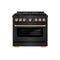 Autograph Edition 36 In. 5.2 Cu. Ft. Paramount Gas Range With 6 Burner Cooktop And Convection Gas Oven In Black Stainless Steel And Polished Gold Accents