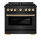 Autograph Edition 36 In. 5.2 Cu. Ft. Paramount Gas Range With 6 Burner Cooktop And Convection Gas Oven In Black Stainless Steel And Polished Gold Accents
