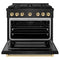 Autograph Edition 36 In. 5.2 Cu. Ft. Paramount Gas Range With 6 Burner Cooktop And Convection Gas Oven In Black Stainless Steel And Polished Gold Accents