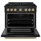 Autograph Edition 36 In. 5.2 Cu. Ft. Paramount Gas Range With 6 Burner Cooktop And Convection Gas Oven In Black Stainless Steel With Champagne Bronze Helix Handle And Knob Accents