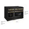 Autograph Edition 48 In. 6.7 Cu. Ft. Paramount Double Oven Gas Range With 8 Burner Cooktop In Black Stainless Steel And Champagne Bronze Accents