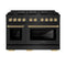 Autograph Edition 48 In. 6.7 Cu. Ft. Paramount Double Oven Gas Range With 8 Burner Cooktop In Black Stainless Steel And Champagne Bronze Accents