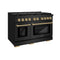 Autograph Edition 48 In. 6.7 Cu. Ft. Paramount Double Oven Gas Range With 8 Burner Cooktop In Black Stainless Steel And Champagne Bronze Accents