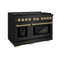 Autograph Edition 48 In. 6.7 Cu. Ft. Paramount Double Oven Gas Range With 8 Burner Cooktop In Black Stainless Steel And Champagne Bronze Accents
