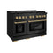 Autograph Edition 48 In. 6.7 Cu. Ft. Paramount Double Oven Gas Range With 8 Burner Cooktop In Black Stainless Steel And Champagne Bronze Accents