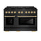 Autograph Edition 48 In. 6.7 Cu. Ft. Paramount Double Oven Gas Range With 8 Burner Cooktop In Black Stainless Steel And Polished Gold Accents