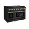 Autograph Edition 48 In. 6.7 Cu. Ft. Paramount Double Oven Gas Range With 8 Burner Cooktop In Black Stainless Steel And Polished Gold Accents