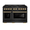 Autograph Edition 48 In. 6.7 Cu. Ft. Paramount Double Oven Gas Range With 8 Burner Cooktop In Black Stainless Steel And Polished Gold Accents