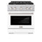 30 In. 4.2 Cu. Ft. Paramount Gas Range With 4 Burner Cooktop And Convection Gas Oven In Satin Stainless Steel With White Matte Door