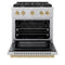 Autograph Edition 30 In. 4.2 Cu. Ft. Paramount Gas Range With 4 Burner Cooktop And Convection Gas Oven In Satin Stainless Steel And Champagne Bronze Accents