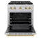 Autograph Edition 30 In. 4.2 Cu. Ft. Paramount Gas Range With 4 Burner Cooktop And Convection Gas Oven In Satin Stainless Steel And Polished Gold Accents
