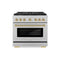 Autograph Edition 36 In. 5.2 Cu. Ft. Paramount Gas Range With 6 Burner Cooktop And Convection Gas Oven In Satin Stainless Steel And Champagne Bronze Accents