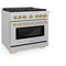 Autograph Edition 36 In. 5.2 Cu. Ft. Paramount Gas Range With 6 Burner Cooktop And Convection Gas Oven In Satin Stainless Steel And Champagne Bronze Accents