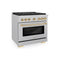 Autograph Edition 36 In. 5.2 Cu. Ft. Paramount Gas Range With 6 Burner Cooktop And Convection Gas Oven In Satin Stainless Steel And Polished Gold Accents
