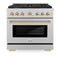Autograph Edition 36 In. 5.2 Cu. Ft. Paramount Gas Range With 6 Burner Cooktop And Convection Gas Oven In Satin Stainless Steel And Polished Gold Accents