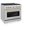 Autograph Edition 36 In. 5.2 Cu. Ft. Paramount Gas Range With 6 Burner Cooktop And Convection Gas Oven In Satin Stainless Steel And Polished Gold Accents