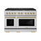 Autograph Edition 48 In. 6.7 Cu. Ft. Paramount Double Oven Gas Range With 8 Burner Cooktop In Satin Stainless Steel And Champagne Bronze Accents