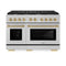 Autograph Edition 48 In. 6.7 Cu. Ft. Paramount Double Oven Gas Range With 8 Burner Cooktop In Satin Stainless Steel And Champagne Bronze Accents