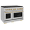 Autograph Edition 48 In. 6.7 Cu. Ft. Paramount Double Oven Gas Range With 8 Burner Cooktop In Satin Stainless Steel And Champagne Bronze Accents