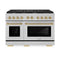 Autograph Edition 48 In. 6.7 Cu. Ft. Paramount Double Oven Gas Range With 8 Burner Cooktop In Satin Stainless Steel And Champagne Bronze Accents