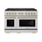 Autograph Edition 48 In. 6.7 Cu. Ft. Paramount Double Oven Gas Range With 8 Burner Cooktop In Satin Stainless Steel And Polished Gold Accents