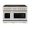 Autograph Edition 48 In. 6.7 Cu. Ft. Paramount Double Oven Gas Range With 8 Burner Cooktop In Satin Stainless Steel And Polished Gold Accents