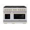 Autograph Edition 48 In. 6.7 Cu. Ft. Paramount Double Oven Gas Range With 8 Burner Cooktop In Satin Stainless Steel And Polished Gold Accents