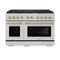 Autograph Edition 48 In. 6.7 Cu. Ft. Paramount Double Oven Gas Range With 8 Burner Cooktop In Satin Stainless Steel And Polished Gold Accents