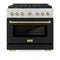 Autograph Edition 36 In. 5.2 Cu. Ft. Paramount Gas Range With 6 Burner Cooktop And Convection Gas Oven In Satin Stainless Steel With Black Matte Door And Champagne Bronze Accents