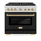 Autograph Edition 36 In. 5.2 Cu. Ft. Paramount Gas Range With 6 Burner Cooktop And Convection Gas Oven In Satin Stainless Steel With Black Matte Door And Polished Gold Accents