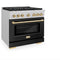 Autograph Edition 36 In. 5.2 Cu. Ft. Paramount Gas Range With 6 Burner Cooktop And Convection Gas Oven In Satin Stainless Steel With Black Matte Door And Polished Gold Accents
