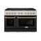 Autograph Edition 48 In. 6.7 Cu. Ft. Paramount Double Oven Gas Range With 8 Burner Cooktop In Satin Stainless Steel With Black Matte Doors And Champagne Bronze Accents