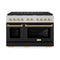 Autograph Edition 48 In. 6.7 Cu. Ft. Paramount Double Oven Gas Range With 8 Burner Cooktop In Satin Stainless Steel With Black Matte Doors And Polished Gold Accents