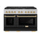 Autograph Edition 48 In. 6.7 Cu. Ft. Paramount Double Oven Gas Range With 8 Burner Cooktop In Satin Stainless Steel With Black Matte Doors And Polished Gold Accents
