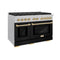 Autograph Edition 48 In. 6.7 Cu. Ft. Paramount Double Oven Gas Range With 8 Burner Cooktop In Satin Stainless Steel With Black Matte Doors And Polished Gold Accents