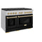 Autograph Edition 48 In. 6.7 Cu. Ft. Paramount Double Oven Gas Range With 8 Burner Cooktop In Satin Stainless Steel With Black Matte Doors And Polished Gold Accents
