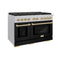 Autograph Edition 48 In. 6.7 Cu. Ft. Paramount Double Oven Gas Range With 8 Burner Cooktop In Satin Stainless Steel With Black Matte Doors And Polished Gold Accents