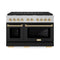 Autograph Edition 48 In. 6.7 Cu. Ft. Paramount Double Oven Gas Range With 8 Burner Cooktop In Satin Stainless Steel With Black Matte Doors And Polished Gold Accents