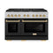 Autograph Edition 48 In. 6.7 Cu. Ft. Paramount Double Oven Gas Range With 8 Burner Cooktop In Satin Stainless Steel With Black Matte Doors And Polished Gold Accents