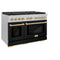 Autograph Edition 48 In. 6.7 Cu. Ft. Paramount Double Oven Gas Range With 8 Burner Cooktop In Satin Stainless Steel With Black Matte Doors And Polished Gold Accents