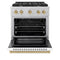 Autograph Edition 30 In. 4.2 Cu. Ft. Paramount Gas Range With 4 Burner Cooktop And Convection Gas Oven In Satin Stainless Steel With White Matte Door And Champagne Bronze Accents