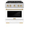 Autograph Edition 30 In. 4.2 Cu. Ft. 4 Burner Paramount Gas Range With Convection Gas Oven In Satin Stainless Steel With White Matte Door And Polished Gold Accents