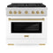 Autograph Edition 36 In. 5.2 Cu. Ft. Paramount Gas Range With 6 Burner Cooktop And Convection Gas Oven In Satin Stainless Steel With White Matte Door And Champagne Bronze Accents