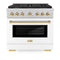 Autograph Edition 36 In. 5.2 Cu. Ft. Paramount Gas Range With 6 Burner Cooktop And Convection Gas Oven In Satin Stainless Steel With White Matte Door And Polished Gold Accents