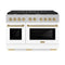 Autograph Edition 48 In. 6.7 Cu. Ft. Paramount Double Oven Gas Range With 8 Burner Cooktop In Satin Stainless Steel With White Matte Doors And Champagne Bronze Accents