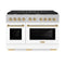 Autograph Edition 48 In. 6.7 Cu. Ft. Paramount Double Oven Gas Range With 8 Burner Cooktop In Satin Stainless Steel With White Matte Doors And Polished Gold Accents