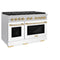Autograph Edition 48 In. 6.7 Cu. Ft. Paramount Double Oven Gas Range With 8 Burner Cooktop In Satin Stainless Steel With White Matte Doors And Polished Gold Accents