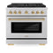 Autograph Edition 36 In. 5.2 Cu. Ft. Paramount Gas Range With 6 Burner Cooktop And Convection Gas Oven In Stainless Steel And Polished Gold Accents