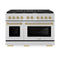 Autograph Edition 48 In. 6.7 Cu. Ft. Paramount Double Oven Gas Range With 8 Burner Cooktop In Stainless Steel And Champagne Bronze Accents
